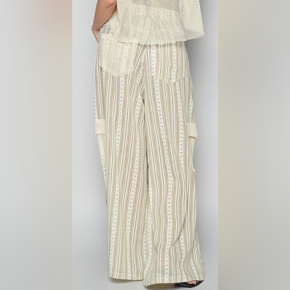 POL wide pants in linen, side pockets, back waist elastic band Size: Multi - Picture 5 of 5